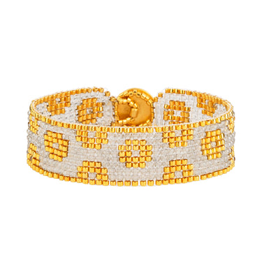 Brazalete Telar Dorado Delgado Rondanas Gris Traslucido